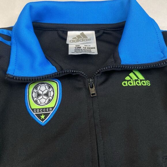 Adidas Kids Zip Up Soccer  L/S Track Jacket Black Blue Green Baby size 12 Months - Picture 2 of 7